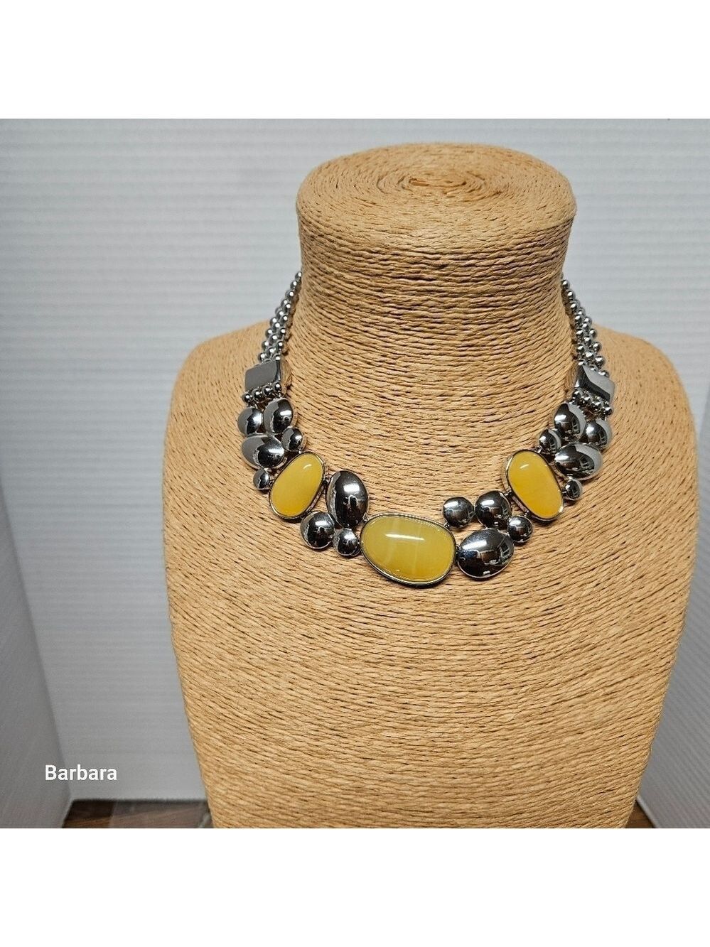 Lia Sophia Silver Alloy and Yellow Acrylic Statement Necklace